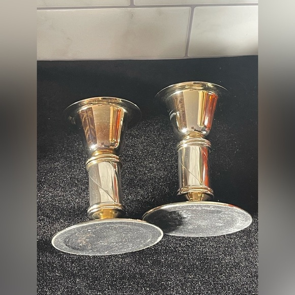 Vintage Rialto Gold Silver Plated Set of 2 Candle Holders EP Brass Zinc MCM - Picture 6 of 12